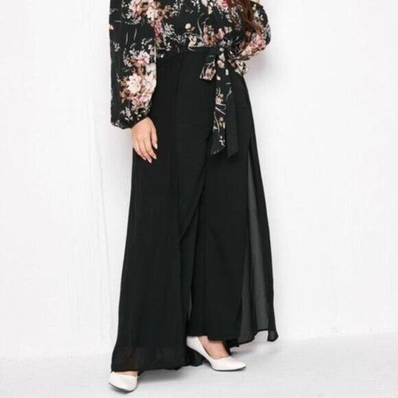 NEW Plus Floral Print Lantern Sleeve Wide Leg Jumpsuit With Skirt Women's Size 2 - Picture 7 of 13